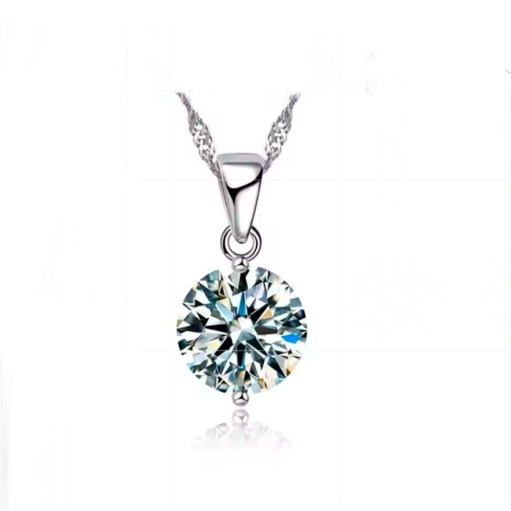 Swarovski Elements 925 Sterling Silver Round Solitaire Pendant Necklace NEW